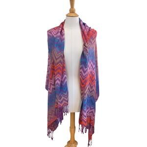 Pashmina Chevron Print Wrap / Shawl with Fringe, 27 by 80